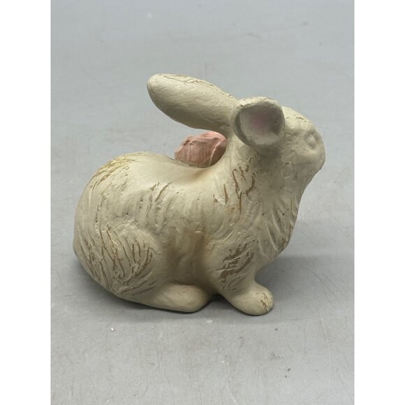 Vintage Style Rabbit Figurine Rose Accent Distressed Cream Finish Easter decor - Picture 3 of 6